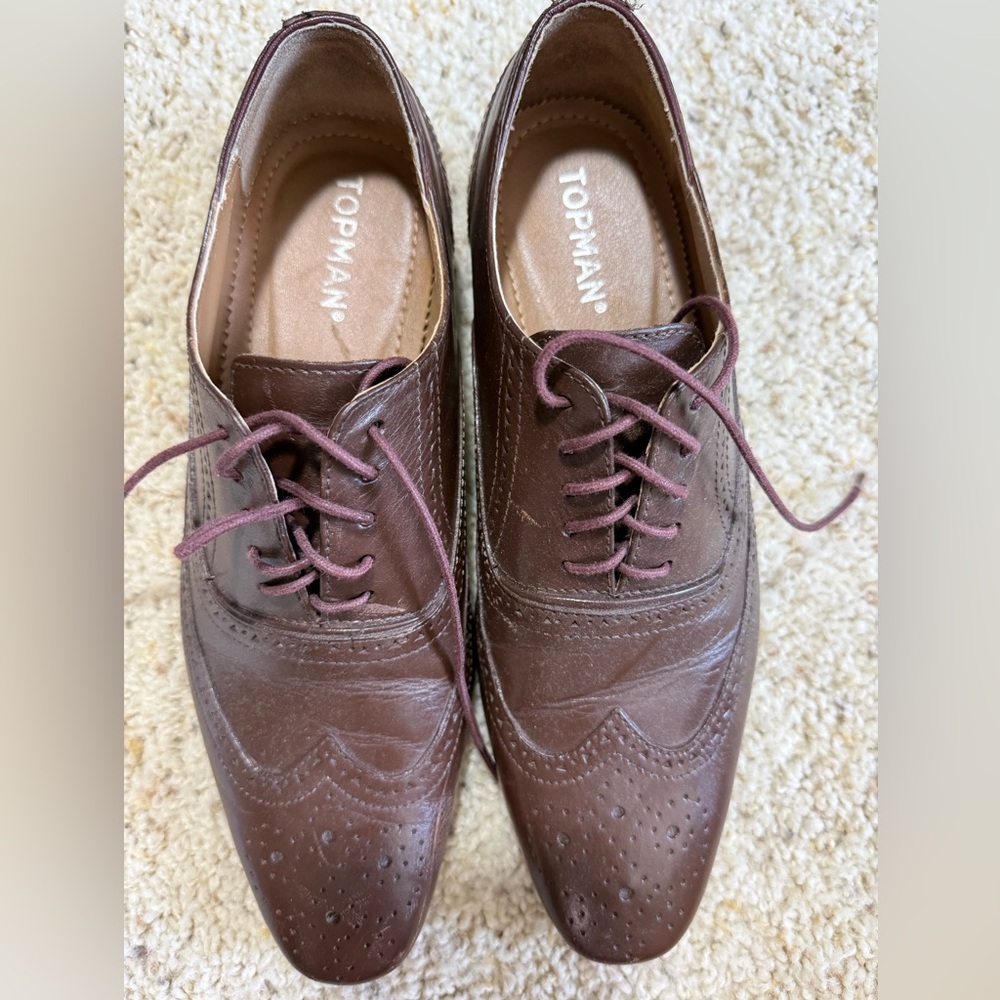 Topman Mens Brown Leather Wingtip Dress Shoe Size 7.5 (Europe 41)